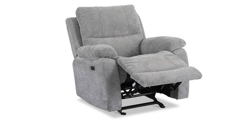 Poltrona con seduta relax elettrica, in tessuto antimacchia.