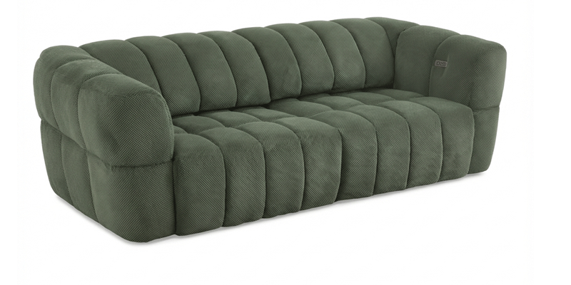 Divano 3 posti con 2 sedute a slitta elettriche, in tessuto antimacchia (disponibile in 3 colori).