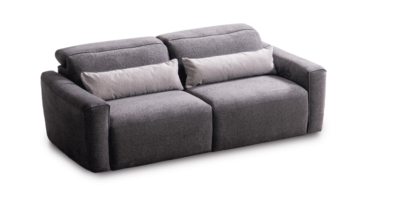 Divano 3 posti con 2 sedute a slitta elettrica, in tessuto Beatto, Vogue e Rapsody.