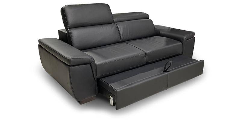 Divano 3 posti con carrello estraibile, in vera pelle.