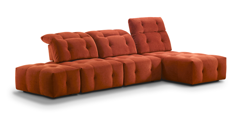 Composizione modulare con n°2 elementi con schienali basculanti, chaise longue e pouf