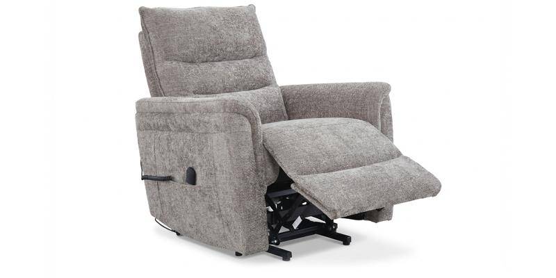 Poltrona con seduta relax lift a 2 motori elettrici indipendenti, in tessuto antimacchia.