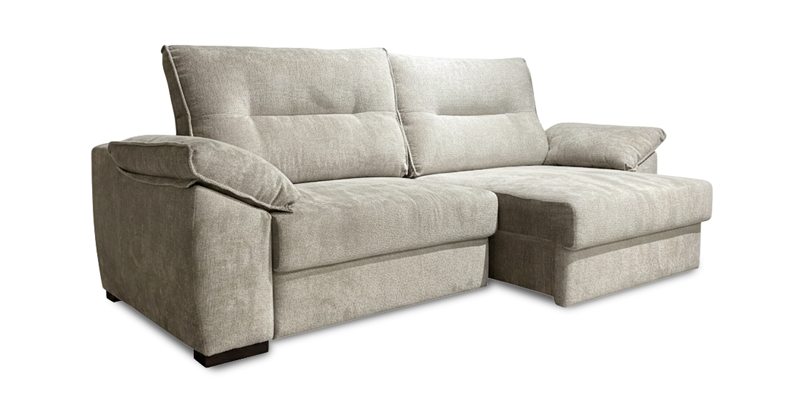 Divano intermedio con con 2 slitte manuali e braccioli contenitore, in tessuto antimacchia.