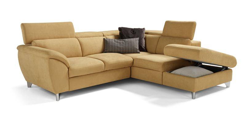 Angolare 3 posti con carrello (delfino) e penisola pouf con contenitore, in microfibra antimacchia.