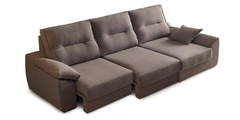 Divano 3 posti con con 2 slitte manuali e chaise longue contenitore a slitta, in microfibra.