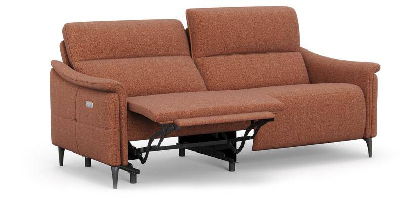 Divano 3 posti con 2 sedute relax elettriche, in tessuto antimacchia (disponibile in 7 colori).