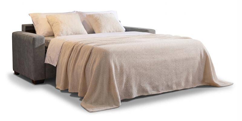 Divano 3 posti con letto (materasso con aloe 140x195x20 cm) e poggiatesta regolabili, in tessuto antimacchia.