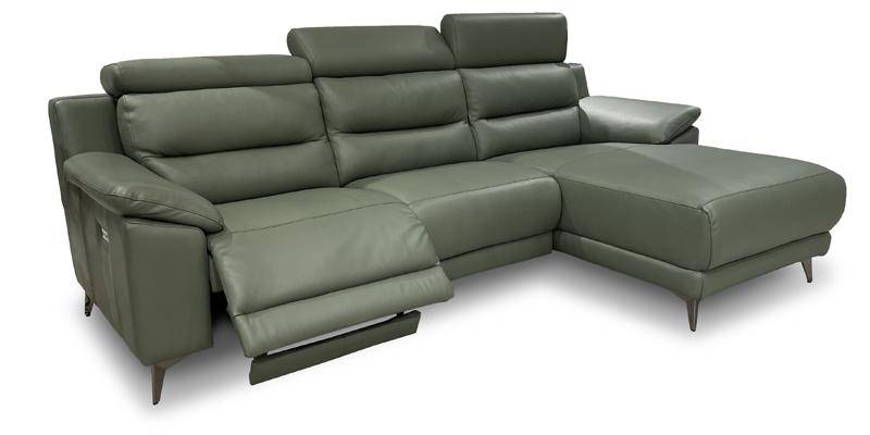 Divano con seduta relax elettrica e chaise longue media, in vera pelle.