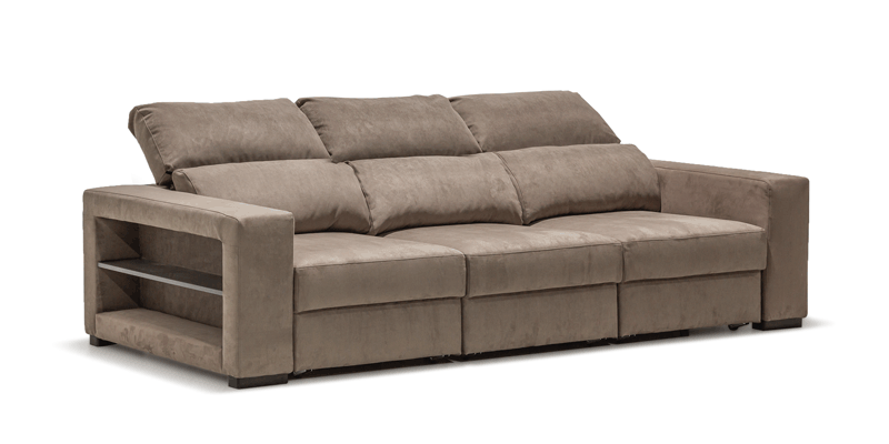 Divano 3 posti con 3 slitte manuali, in tessuto antimacchia.