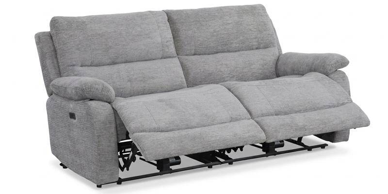 Divano 3 posti con 2 sedute relax elettriche, in tessuto antimacchia.