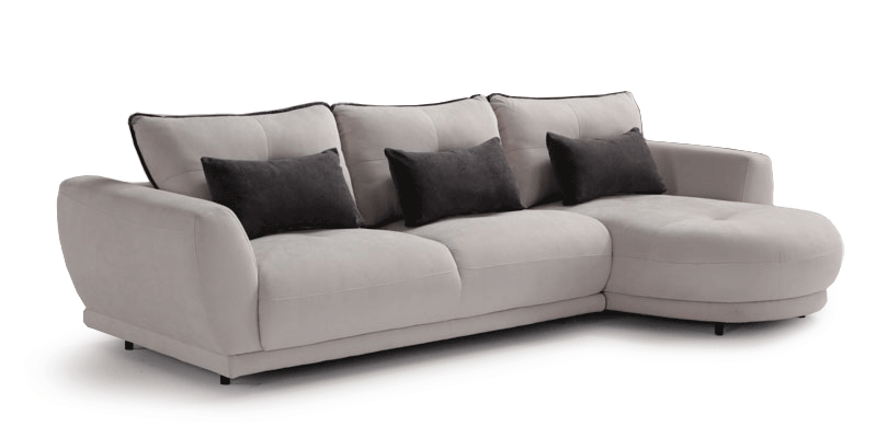 Divano con schienali regolabili in profondità e chaise longue, in microfibra antimacchia.