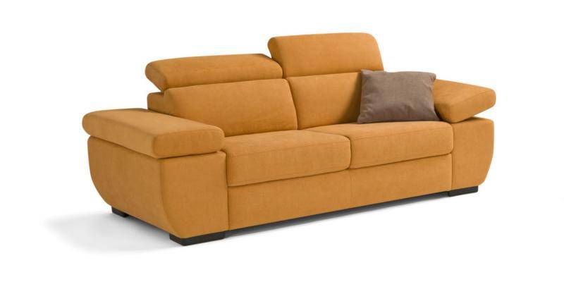 Divano 3 posti fisso con braccioli regolabili, in tessuto Penelope.