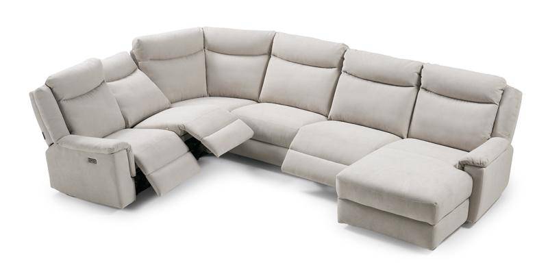 Angolare con 3 sedute relax elettriche e chaise longue, in microfibra.